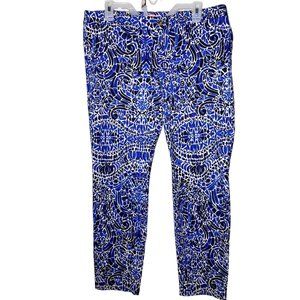 Lily Pulitzer white & blue geometric Taverna Tile pattern "Kelly" Pants Size 12
